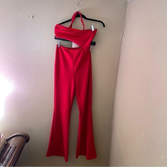 Superdown Emilie Cut Out Jumpsuit red flare bell bottoms one piece Revolve NWT - Picture 9 of 9